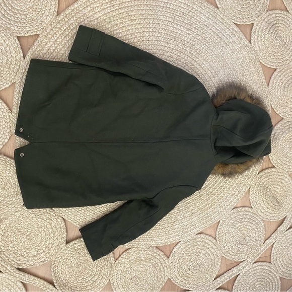 Zara Girls Olive Green Wool Blend Faux Fur Hooded Coat Size 11/12 - Picture 5 of 5